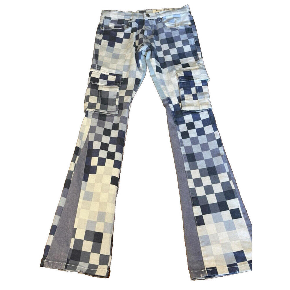 FRWD Denim Jeans Boys' Size 16 Blue White Checkered Slim Fit Stretch Pants